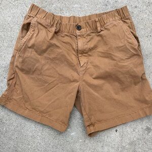 Men's Bear Bottom Shorts Beige Solid L Pocket Beach Summer Hike 7 in Flat Front
